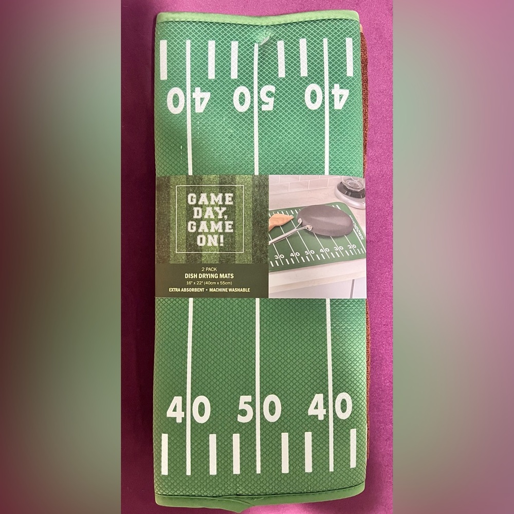 2 pack dish drying mats football field and brown football backround